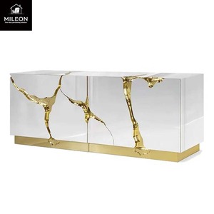 Buffet de luxe <span class=keywords><strong>miroir</strong></span> avec pieds sculptés abstraits dorés, meuble de rangement décoratif haut de gamme pour salon de villa - Product Image 6