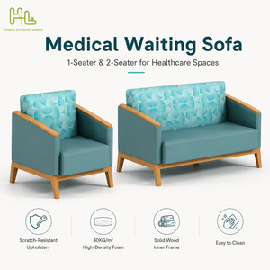 Canapé d'attente moderne en cuir PU avec pieds en bois de frêne massif, chaise de réception médicale facile à nettoyer, mobilier pour espaces publics - Product Image 1
