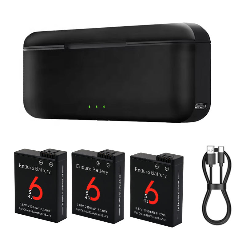 HONGDAK Battery Charger for DJI Osmo Action 6/5/4/3 Camera with Power Indicator Light Three Slot Battery Charging Storage Box