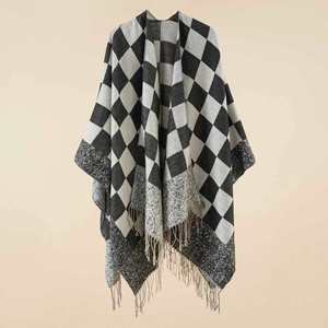 2024 High Quality Wool Women's Winter Long Poncho <b>Blanket</b> Shawl <b>Wrap</b> Cape Open Front Hooded - Product Image 5