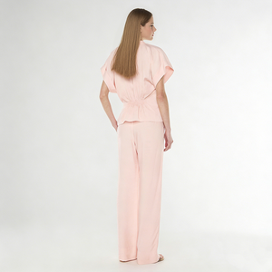 Camicetta Elegante Rosa da Donna <span class=keywords><strong>con</strong></span> Scollo a V e Maniche Corte, Stile Mock Wrap <span class=keywords><strong>con</strong></span> <span class=keywords><strong>Nodo</strong></span> e Fibbia, per Ufficio e Lavoro - Product Image 2