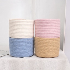Cotton <b>Rope</b> Woven <b>Storage</b> <b>Basket</b> Set Round Multi Color Desk Organizer For Office And Baby Supplies 100% Cotton Fabric - Product Image 4
