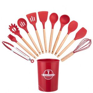 ชุดอุปกรณ์ครัวซิลิโคนพร้อมด้ามจับไม้ 12 ชิ้น รวมถึงถังเก็บและอุปกรณ์ครัวทนความร้อนสูง - Product Image 6
