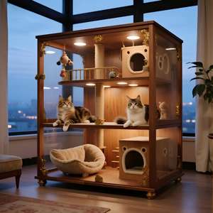 Gatto felice moderno in legno gatto Villa gabbia termicamente isolato per tutte le stagioni casa con tiragraffi per più gatti allevamento - Product Image 1