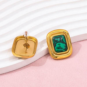 Orecchini a Perno JOOLIM di Lusso Impermeabili in Acciaio Inox Placcato Oro 18K con <span class=keywords><strong>Malachite</strong></span> Rettangolare per Donna - Product Image 3