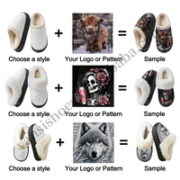 Claquettes en peluche personnalisées OEM/ODM pour hommes, claquettes personnalisées avec logo, semelle intérieure en coton, claquettes en fourrure personnalisées avec logo imprimé