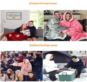 mangas al aire libre con capucha bolsillo mantas caliente suave con capucha inclinación bata Albornoz sudadera Pullover - Product Image 3