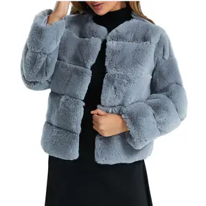 ผู้หญิงฤดูหนาวตัดขนFaux Boleroแจ็คเก็ตรอยปกปกลดลงหลวมF Aux Fur Coat