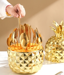Juego de Cubiertos de <span class=keywords><strong>24</strong></span> <span class=keywords><strong>Piezas</strong></span> con Forma de Piña, Juego de Cubiertos de Acero Inoxidable Dorado y Plateado de Lujo - Product Image 4