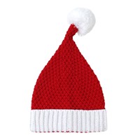 Bonnet de Noël personnalisé avec logo, motif pompon, en tricot rouge, style bonnet du Père Noël, bord côtelé blanc, pompon, pour les fêtes d'hiver, vente en gros, OEM