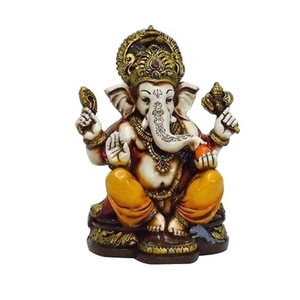 La Benedizione. Statua Colorata <span class=keywords><strong>e</strong></span> Dorata <span class=keywords><strong>di</strong></span> Lord Ganesh Ganpati, Dio Indù dell'Elefante, Realizzata <span class=keywords><strong>in</strong></span> <span class=keywords><strong>Polvere</strong></span> <span class=keywords><strong>di</strong></span> <span class=keywords><strong>Marmo</strong></span> <span class=keywords><strong>in</strong></span> India - Product Image 1