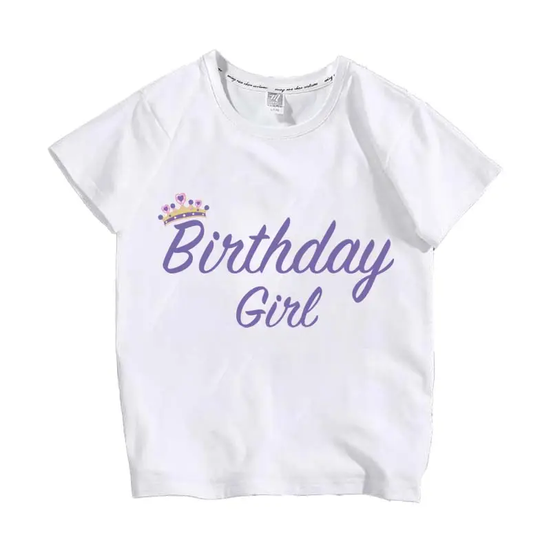 Baby Boys/girls Size 1 2 3 4 5 6 7 8 9 Years Happy Birthday Letter Bow Cute Print White Tops Tees Kids Tshirts Girls TSFM-005