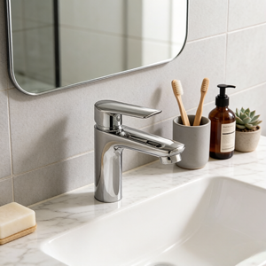 Robinet de lavabo en alliage de zinc à poignée unique avec design à trou unique, robinet mélangeur chaud et froid pour salle de bain avec noyau en céramique - Product Image 3