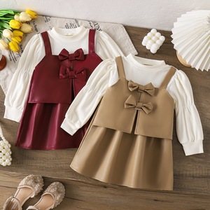 Ensemble robe en <span class=keywords><strong>cuir</strong></span> pour tout-petits, vêtements pour enfants, vêtements pour bébés, vêtements pour filles de 4 à 6 ans, tenues assorties pour filles en bas âge - Product Image 1