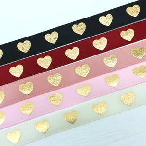 (10meters/roll)1cm Hot Stamping Peach Heart Ribbon Love Ribbons Valentine's Day Packaging Handmade DIY Gift Packaging Decoration