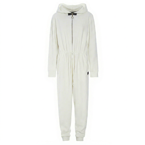 Pijama Enterizo con Capucha para Mujer, Manga Larga, Color Sólido, Tejido de Punto, 100% Algodón, Cierre de Cremallera, Ropa de Dormir - Product Image 1