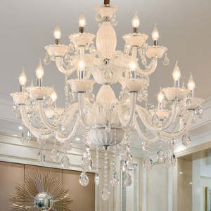 Lustre européen en cristal blanc économie d'énergie hauteur réglable taille moyenne pour salon décor à la maison - Product Image 1