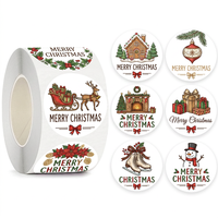 Rouleau d'autocollants de Noël personnalisés en vinyle, design rond Joyeux Noël, autocollant de Noël imperméable pour la décoration des emballages de cadeaux