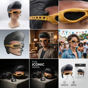 Masque en latex Elvis rétro Rockabilly Punk avec lunettes dorées, masque intégral pour cosplay, accessoires de costume pour Halloween, carnaval, fête à thème - Product Image 5