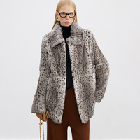 YR1277 femmes mode imprimé léopard vrai manteau de fourrure de lapin véritable veste de fourrure She & He