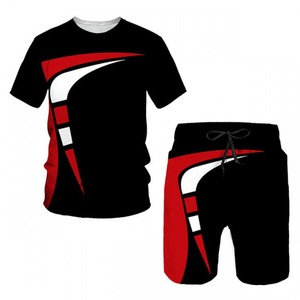 Nouvel ensemble <span class=keywords><strong>de</strong></span> vêtements <span class=keywords><strong>de</strong></span> sport décontractés tendance pour hommes européens et américains, imprimé numérique 3D, t-shirt et short (2 pièces) - Product Image 5