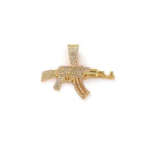 Collier unisexe style hip-hop plaqué or, motif papillon et pistolet mitrailleur AK, chaîne à maillons en alliage, diamant cubain - Product Image 5
