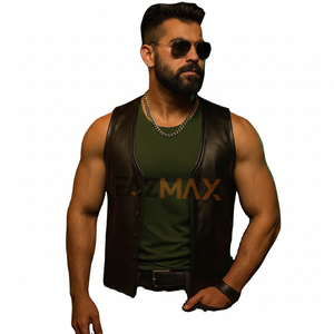 Chaleco de cuero de vaca negro de grado A para hombre, forro suave transpirable de verano, mezclilla sin forro, estilo de invierno Gay Bar - Product Image 1