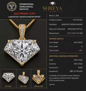 High Quality Pentagonal <b>Step</b> Cut VS1 Color D 2.80Ct IGI Certified for Rings Necklaces and Luxury Jewelry Available for Sale - Product Image 3