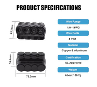   Connecteur Électrique PVC Isolé Noir à 4 Ports pour Boîtier de Commande, Entrée Unilatérale, 1/0-14 AWG