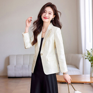 Pink Jacquard Acetate Satin Blazer Women Autumn Single Button Slim Fit Elegant Style - Product Image 4