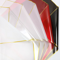 Film OPP transparent en gros pour emballage floral, papier d'emballage pour bouquets avec bordure dorée, matériau imperméable pour fleuristes, emballage cadeau