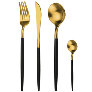 Parte superior de oro de la cabeza y mango negro Juego de cubiertos de acero inoxidable <span class=keywords><strong>goa</strong></span> similares cubiertos - Product Image 1