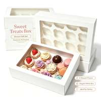 Boîtes à gâteaux personnalisées biodégradables, boîte à cupcakes à 12 trous/emplacements avec fenêtre et inserts (25) - Emballage pour boulangerie et produits alimentaires pour pâtisserie