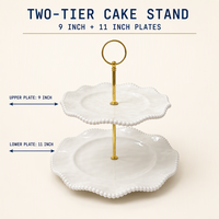 Assiettes décorées à bordure perlée en mélamine blanche écologique à deux niveaux, personnalisées haut de gamme, vente en gros, pour gâteaux, mariages et fêtes d'anniversaire