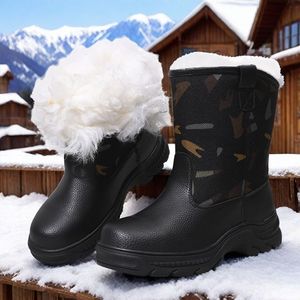 Botas de Nieve para Hombre, Forradas de Lana Cálida, para Invierno, Diseño de Camuflaje Negro, Suela Inyectada - Product Image 2