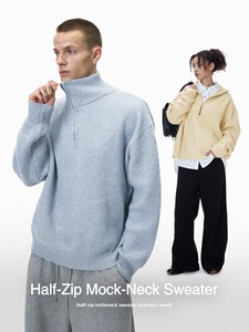 ODM OEM Tùy Chỉnh Nửa Zip Cao Cổ Áo Len Mùa Đông Mới Đến Đường Phố Retro Tiền Cũ Phong Cách Thoải Mái Và Lười Biếng Top - Product Image 2