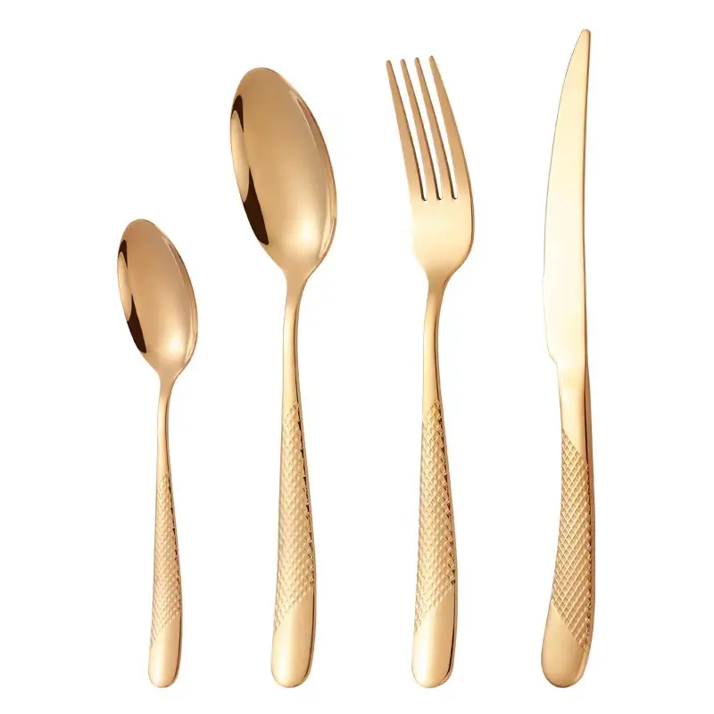 Goldplated Stainless Steel 410 tableware Spoon Fork Knife Mirror Polish Cutlery Set western food dinnerware set