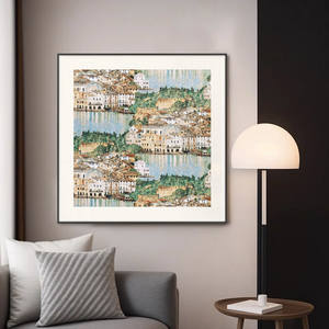 Décoration Murale Paysage Luxe Style Américain <span class=keywords><strong>Lac</strong></span> <span class=keywords><strong>de</strong></span> Garda avec Cadre Métallique pour Salon/Salle à Manger et Mur d'Accent d'Entrée - Product Image 1