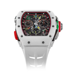White Ceramic TonneauSplit-Seconds Chronograph <b>Watch</b> rm 6501 style Men Luxury Skeleton Mechanical <b>Watch</b> <b>Rubber</b> Strap - Product Image 2