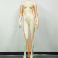 Robe Longue Sexy de Soirée à Col Rond pour Femme, avec Strass Européens, Maille et Manches Longues Multicolores