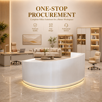 Comptoir de réception incurvé sur mesure avec éclairage LED, comptoir d'accueil pour salon de beauté et spa en MDF avec tiroirs