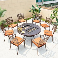 mble de table à manger en aluminium 8 chaises coussins terrasse de luxe à l'extérieur table de barbecue en fonte charbon de bois