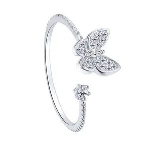 Ready stock 925 main stone shiny eternity butterfly ring adjustable sterling silver