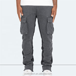 Pantalon évasé noir vintage personnalisé lavé à l'acide pantalon de survêtement évasé en coton de haute qualité avec ficelle - Product Image 1