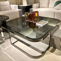 Ensemble de table basse moderne de luxe italienne à hauteur réglable et écologique avec table d'appoint en verre gris pour le salon