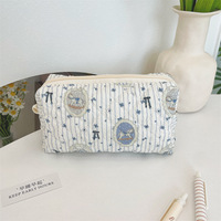 Trousse de Maquillage en Coton Matelassé avec Fermeture Éclair en Dentelle, Étui Cosmétique de Voyage Personnalisé pour Logo, Style Tendance – Vente en Gros