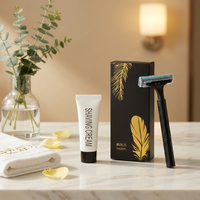 Kit de rasoirs pour hôtels, best-seller, emballage luxueux noir mat et or, idéal pour hôtels et complexes hôteliers, personnalisation du logo prise en charge.
