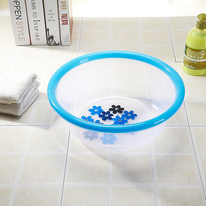 Plastic Wash Basin Transparent Round Green Rim With Flower Design For Kitchen Bathroom Use - Product Image 4