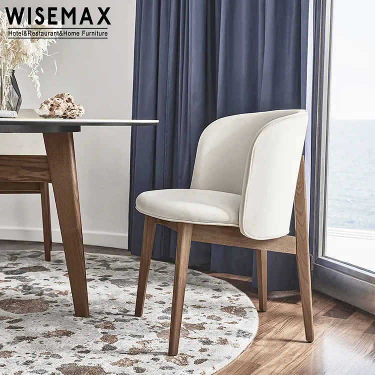 WISEMAX-muebles italianos para comedor, respaldo curvo, silla suave de cuero con cojín, silla de comedor de madera sin brazo