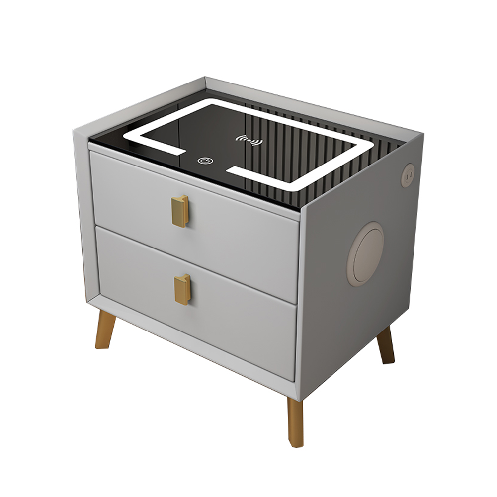 Современная роскошная кожаная прикроватная умная настольная фурнитура с динамиками, ящик для хранения, тумбочка, деревянная мебель для дома